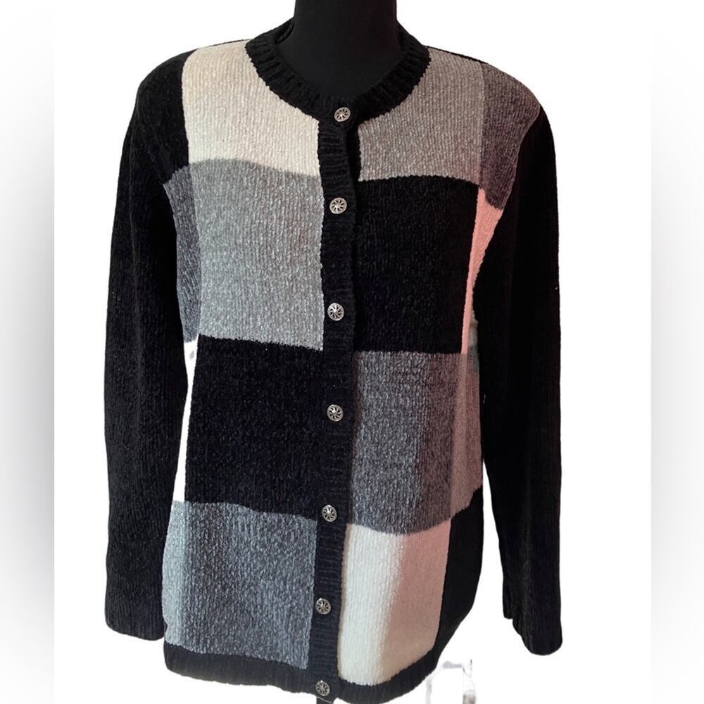 Vintage Color-Block Cardigan Sweater shoulder pads too
